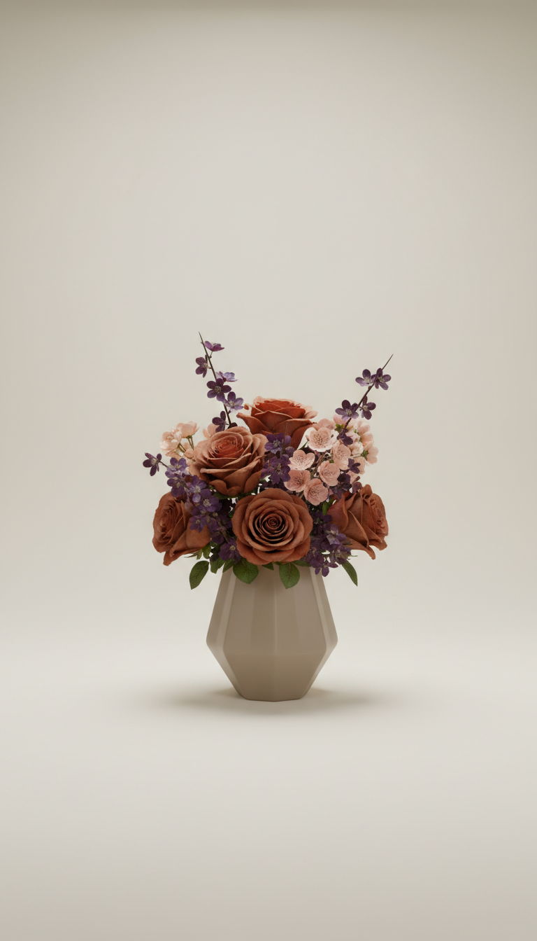Cinnamon Rose Bouquet in Geometric Vase