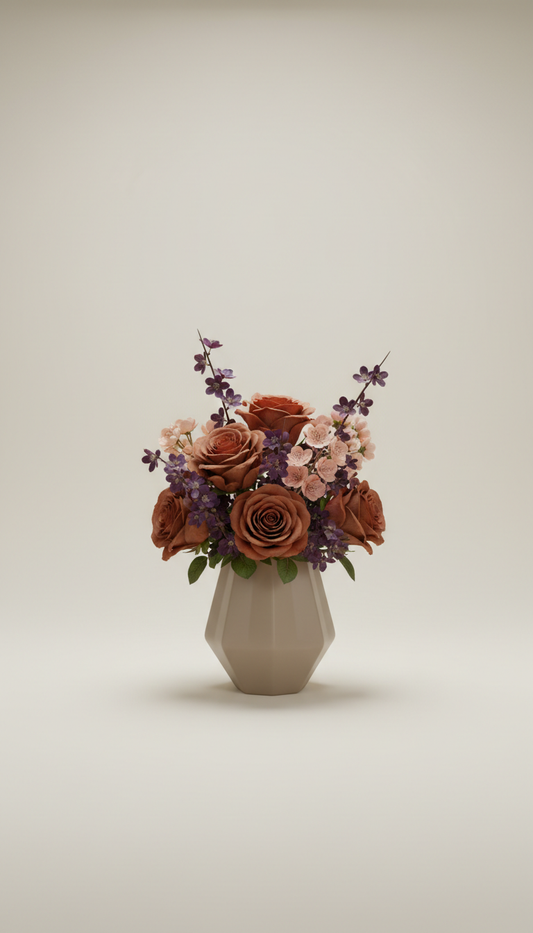 Cinnamon Rose Bouquet in Geometric Vase